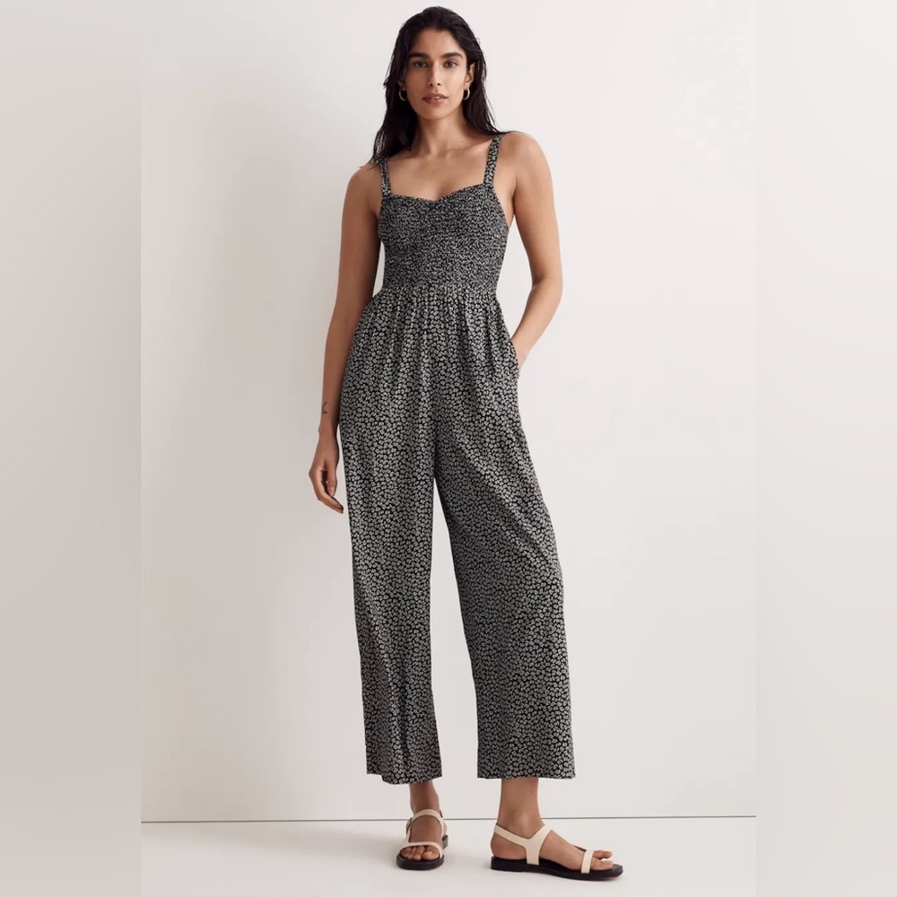 NWT Madewell Lucie black and white micro-daisy floral wide-leg jumpsuit